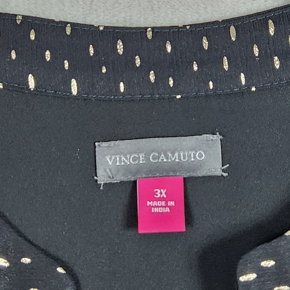 Vince Camuto Twinkle Glow Blouse Women 3X Black Gold Metallic Dot Chiffon Career - Picture 3 of 7